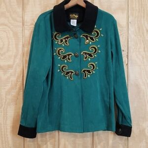 Bob Mackie Wearable Art NWT Green Paisley Button Front Top Size XL